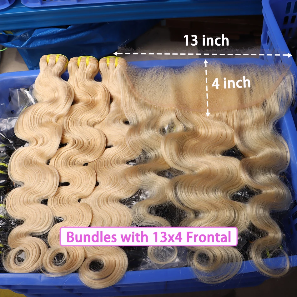 Body Wave #613 Blonde Color Human Hair Weave Bundles With 4x4 Closure 13x4 HD Lace Frontal Unprocessed Raw Vietnamese Extensions