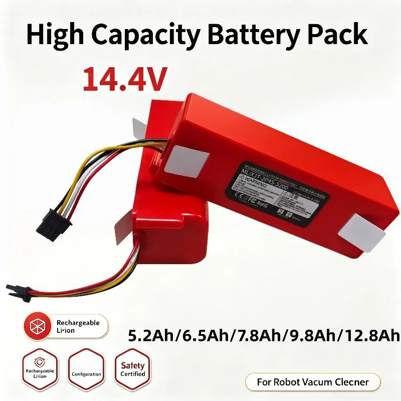 14.4V Lithium‑ion Rechargeable Battery Pack 5.2Ah‑12.8Ah Lpega Connector Fit Xiaomi Roborock S50 S51 T4 T6