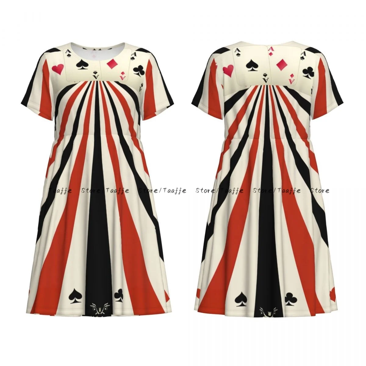 فستان نسائي الآس من الماس أوراق اللعب قلوب البستوني نوادي الصيف أنيقة س الرقبة قصيرة الأكمام الإناث فستان طويل فضفاض غير رسمي #4