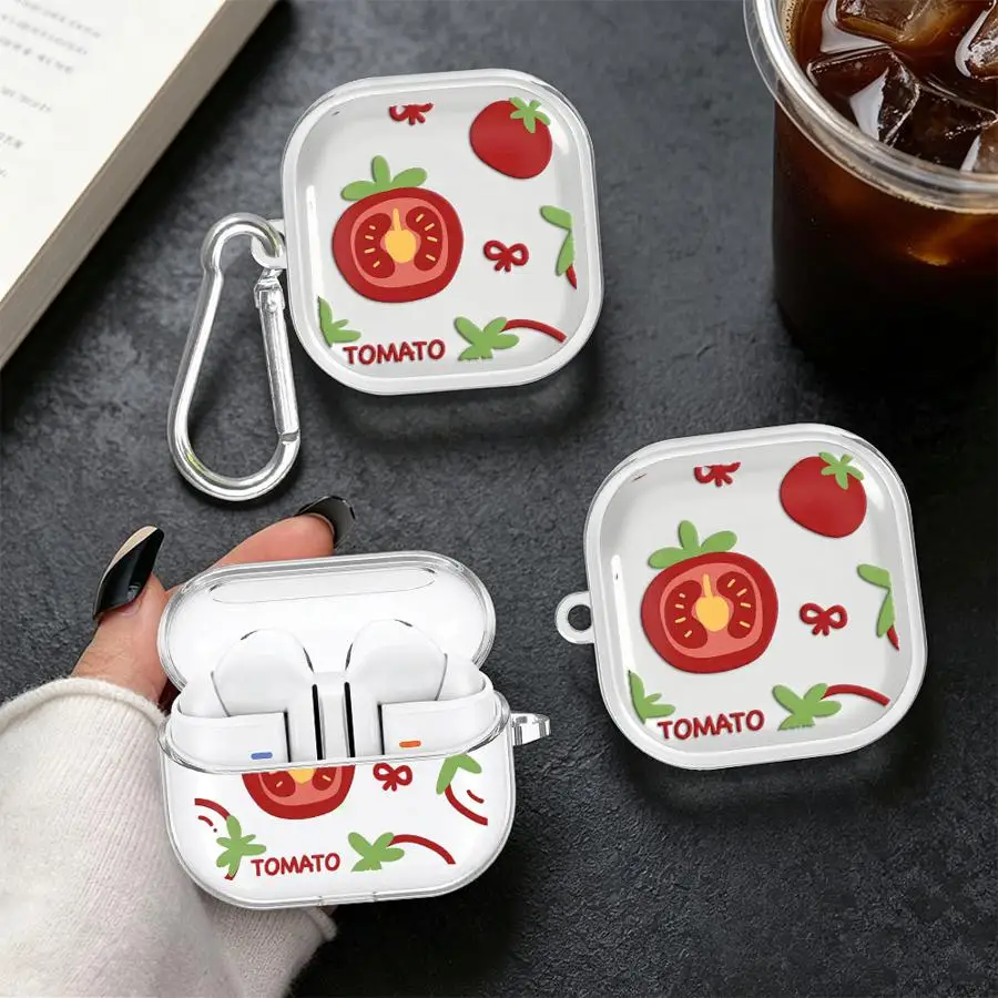 Case For Samsung Galaxy Buds 4 Pro Live 3Pro 4Pro 2Pro 2 3 FE Clear Earphone Cases Cover With Hook Creative Tomato Pattern