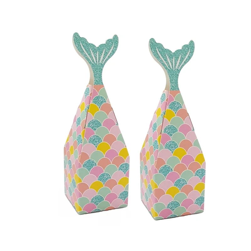 Mermaid Tail Candy Box, Caixas de presente, Treat Box for Children, Decorações de aniversário Suprimentos, 50pcs