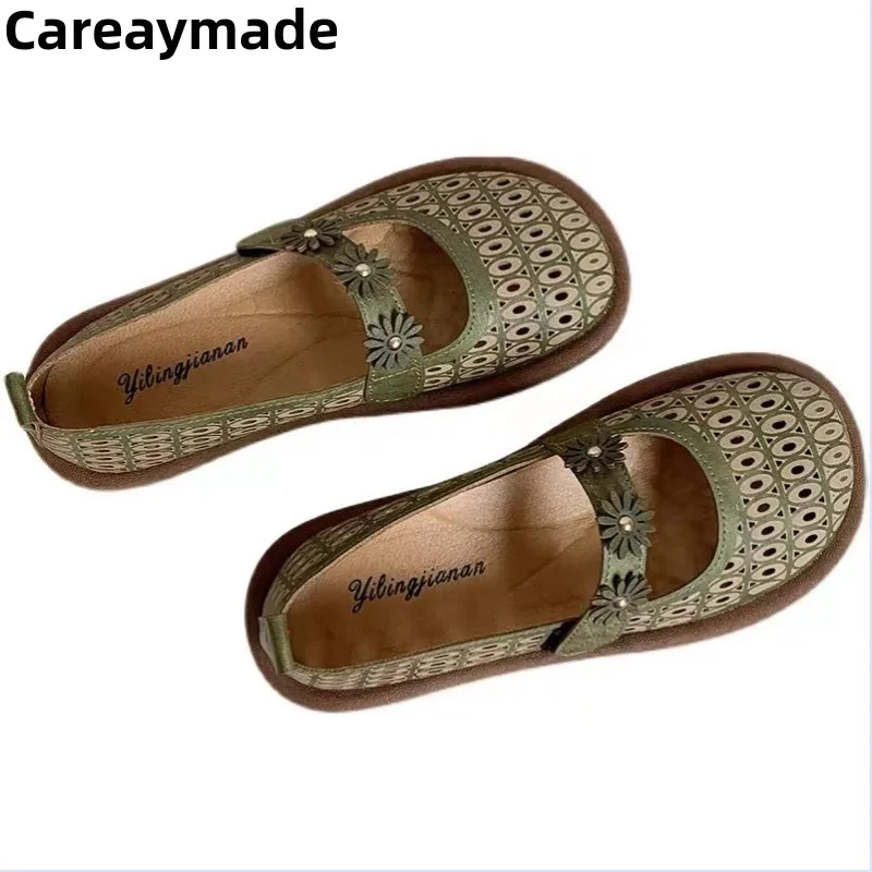 Careaymade-Women's shoes literary big head sandal original handmade soft sole shoes for female summer ugly cute single shoes