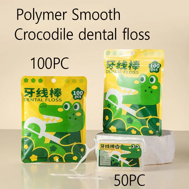 

50/100PC Crocodile Polymer Smooth Dental Floss Stick Disposable Portable Dental Floss Pick Teeth Clean The Gaps Between Teeth