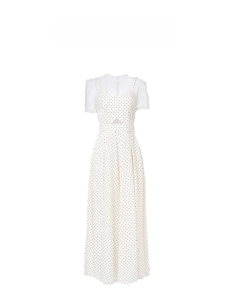 

Romantic White Polka Dot Strapl Gown YULING Ultra Fairy T-Like Summer New Arrival Women's One-Piece Suit High Waist Wid...