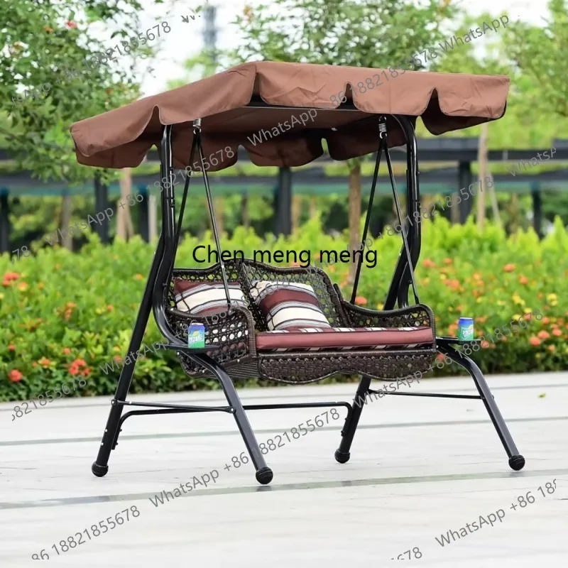 

Подвесное кресло-качели для двоих из ротанга с металлическим каркасом и водонепроницаемым навесом для патио, сада, балкона, на заказ