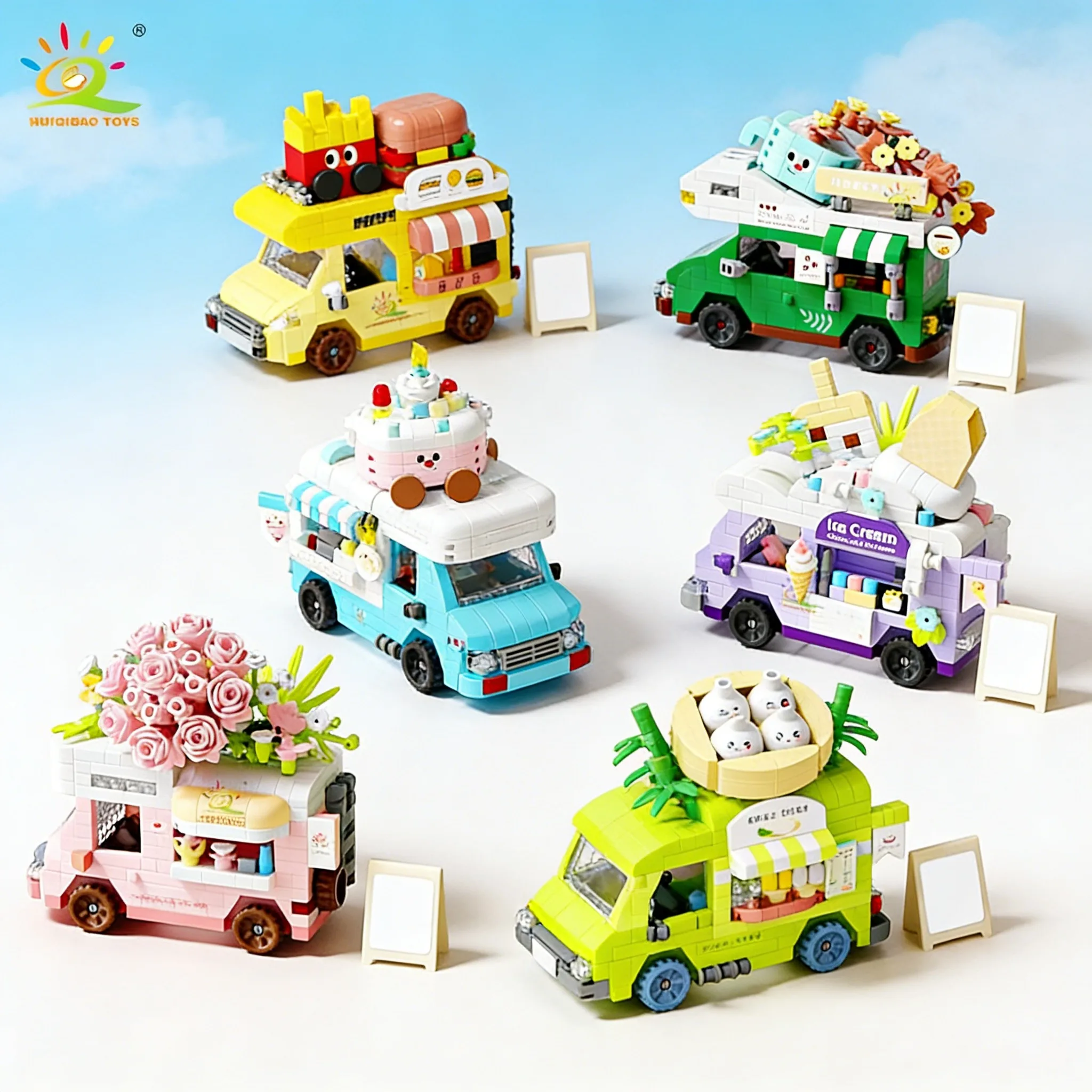 

New Cute Pet Rocking Creative Interesting Food Travel RV Car Building Blocks Toy Children's car Model Display Christmas Gift