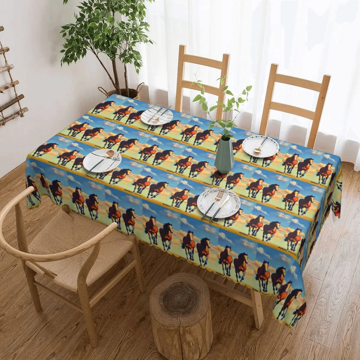 Running Horse And Equestrian Tablecloth Restaurant Kitchen Rectangular Tablecloth Festival Party Decorations Dining Table Cover