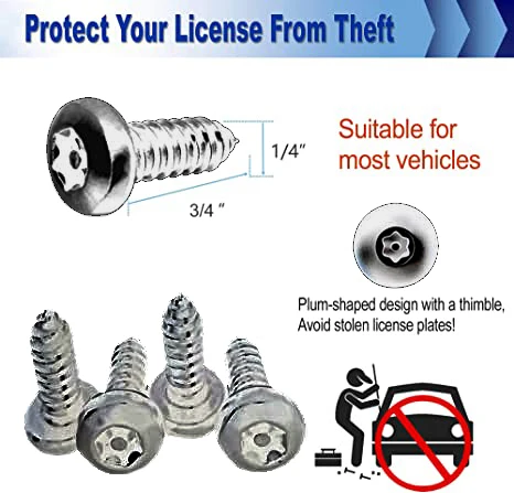 4 Set Black Anti Theft License Plate Screws Kits, Rustproof Stainless Steel Car Tag Plate Mounting Hardware, M6 (1/4\