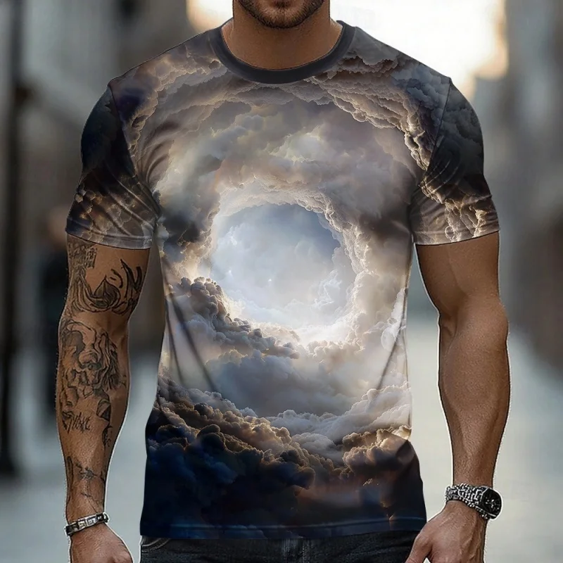 Cloud Cave Pattern T-Shirt For Men Volcanic Erupt 3D Printed Tees Summer Casual T Shirts O-Neck Top Loose Street Short Sleeves