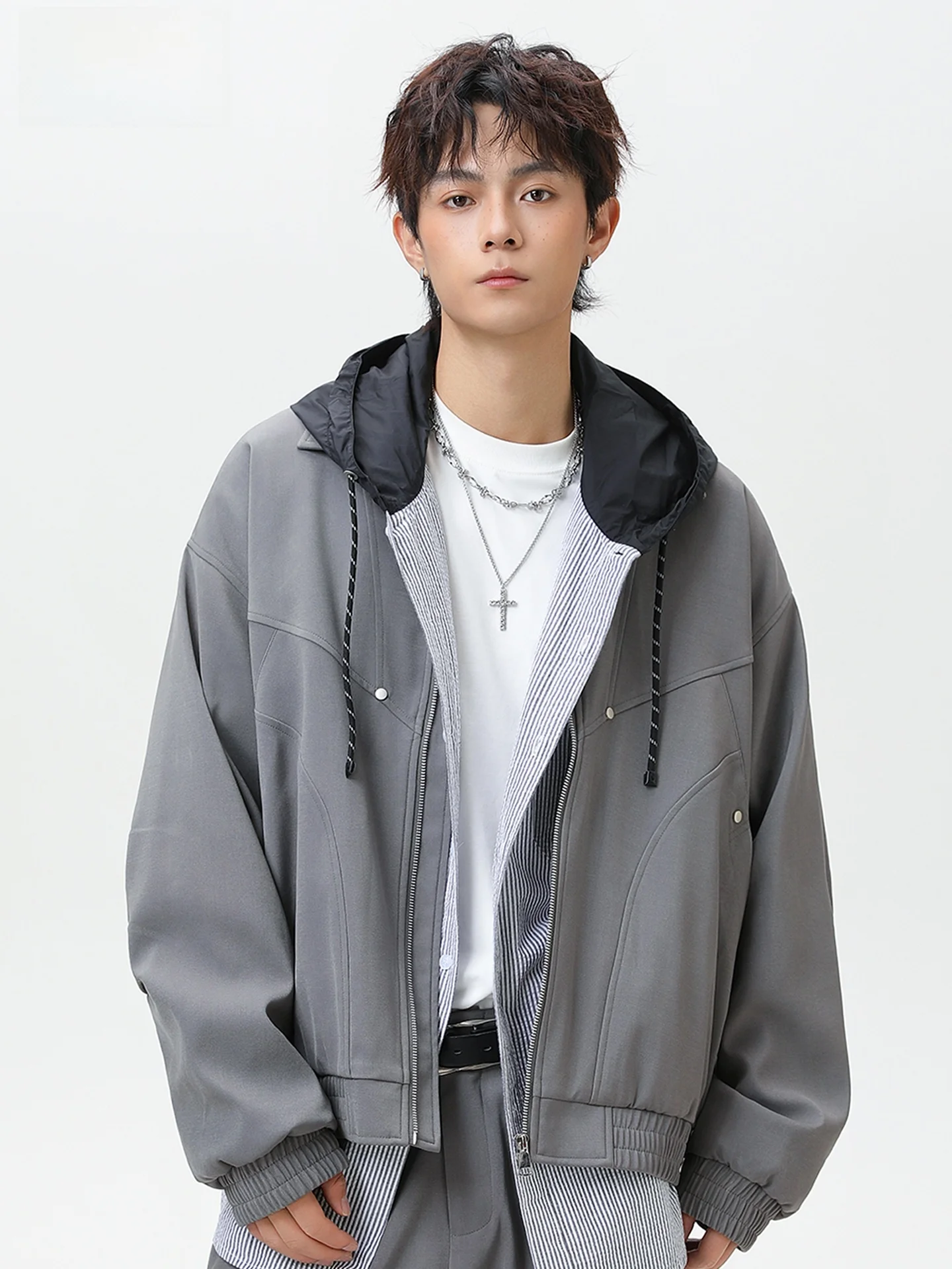 

Premium Color Collar Jaet Men's Autumn Trendy Brand Waed Retro High Street Patchwork Casual Simple Outerwear