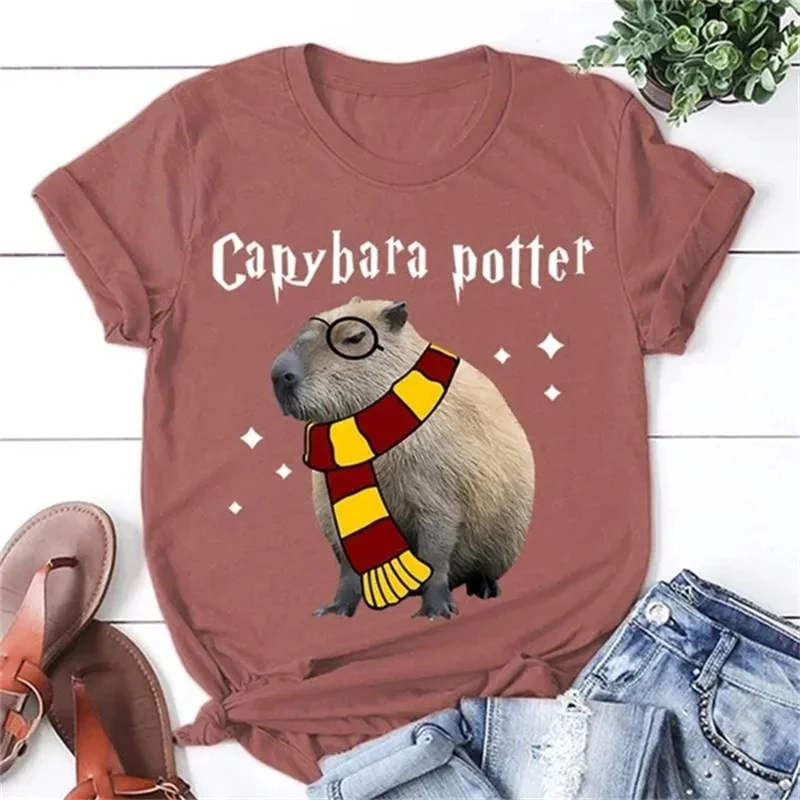 Funny Capybara Potter Graphic T Shirt for Men Womens Clothing 3D Capy Print T-Shirt Cute Kid Short Sleeve Casual Tee Shirts Tops