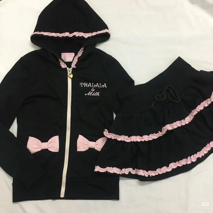 Kawaii Oversized Top Winter Women Clothes Pink Bow Streetwear Zip Hoodie Femme Cute Suit Sweet Girl Lace Y2k Tops Vintage Hoody