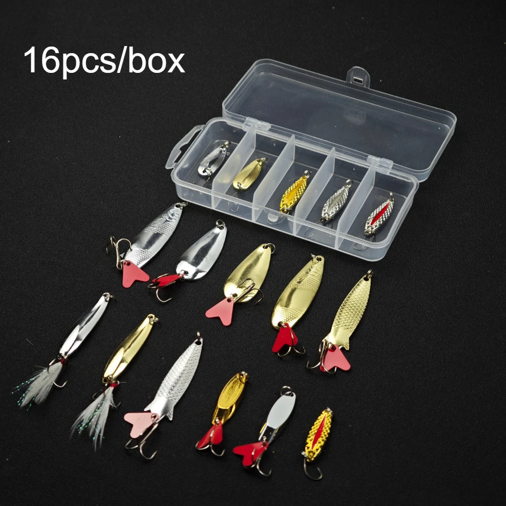 

Ackibbik 16pcs/box Metal Fishing Spoons Saltwater Hard Sequin Swimbait VIB Lures Artificial Baits Fishing Accessories