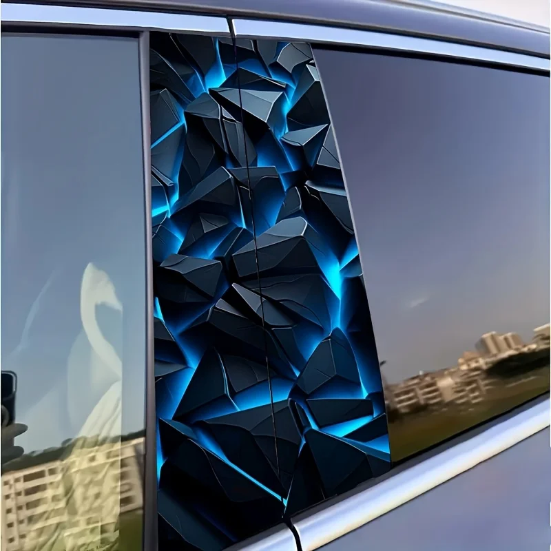 AliExpress NONE 2-Pack 3D Geometric Gravel Car Stickers - Self-Adhesive Glossy Plastic B-Pillar Protector for Windows, Walls - Durable Anti-