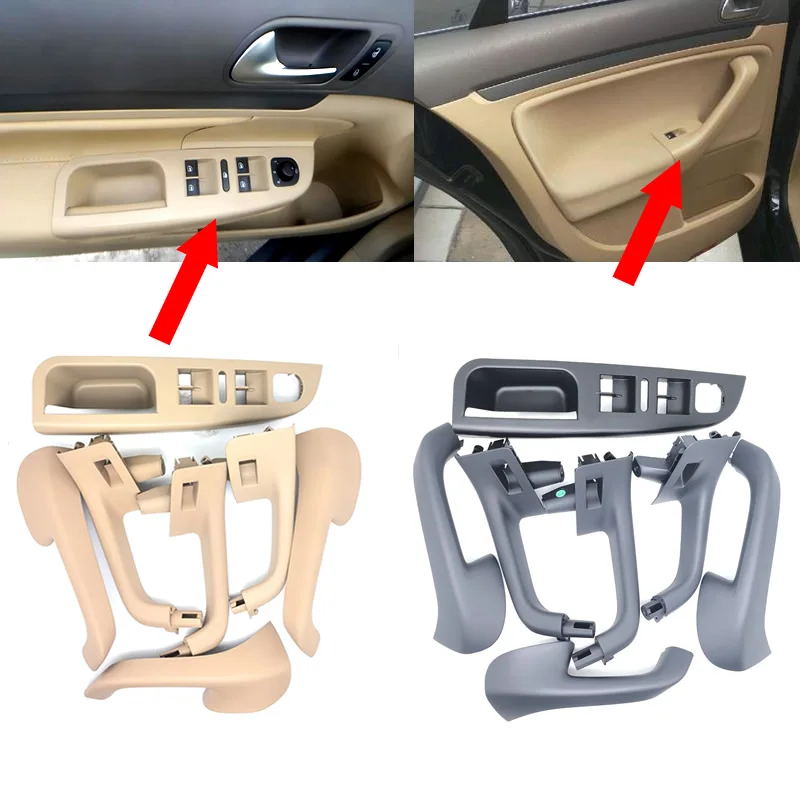 7-Piece Set: Black & Beige Interior Door Handles, Window Switch Panel For VW Golf 5 GTi MK5 Jetta Interior Door Handles Armrests