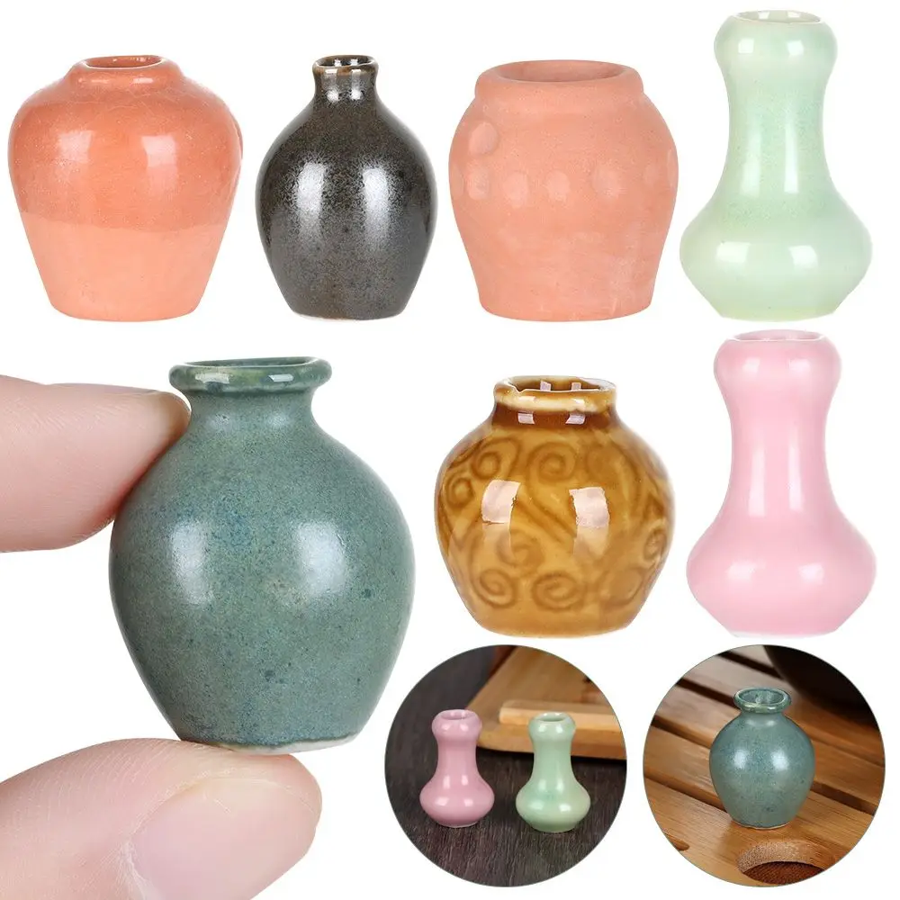 Vintage Porcelain Flower Pot Vase Craft 1:12 Scale Dollhouse Ceramic Jar Miniature Vase Accessories Mini Flask Toy Playing House