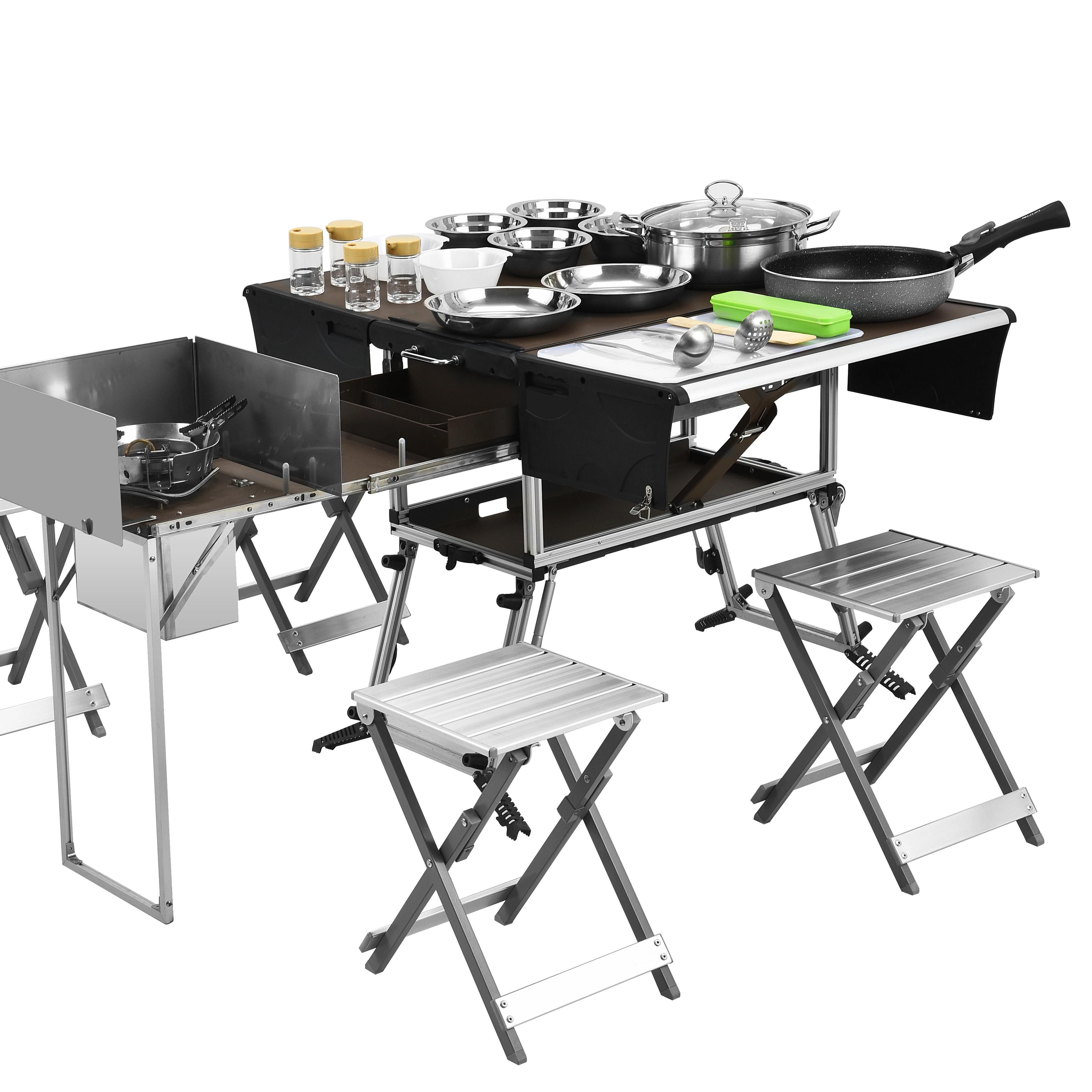 

Camp Aluminum Kitchen and Rv Kitchen Bulin C650 Outdoor Equipped Picnic Table Folding Camping Stove Camping Mobile Kitchen