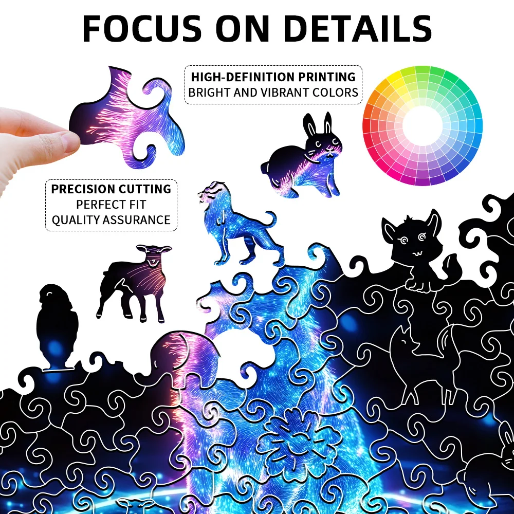 Puzzle in legno di alta qualità: adorabili forme di animali irregolari a tema cucciolo e alieno – Arte decorativa, gioco da tavolo e Uni