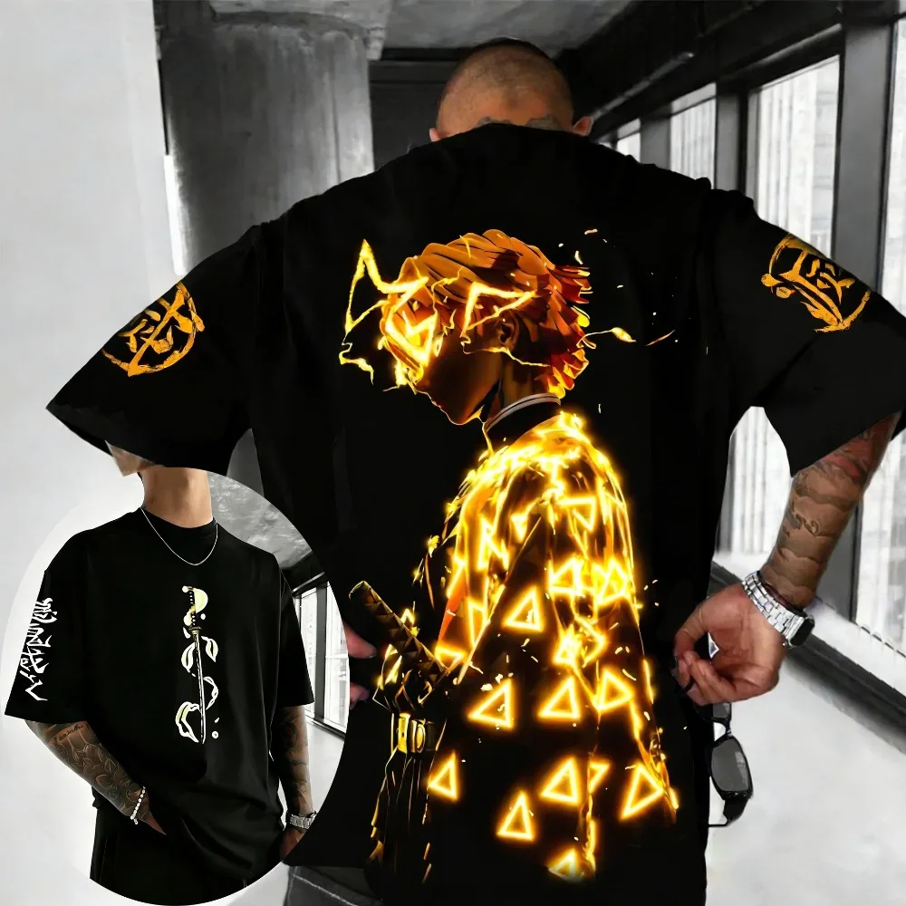 Demon Slayer Agatsuma Zenitsu Unisex Reine Baumwolle T-Shirt für Sommer 2026 Anime-Druck Rundhals Locker Sitzendes Familien-Kurzarm-Oberteil – Detail 4