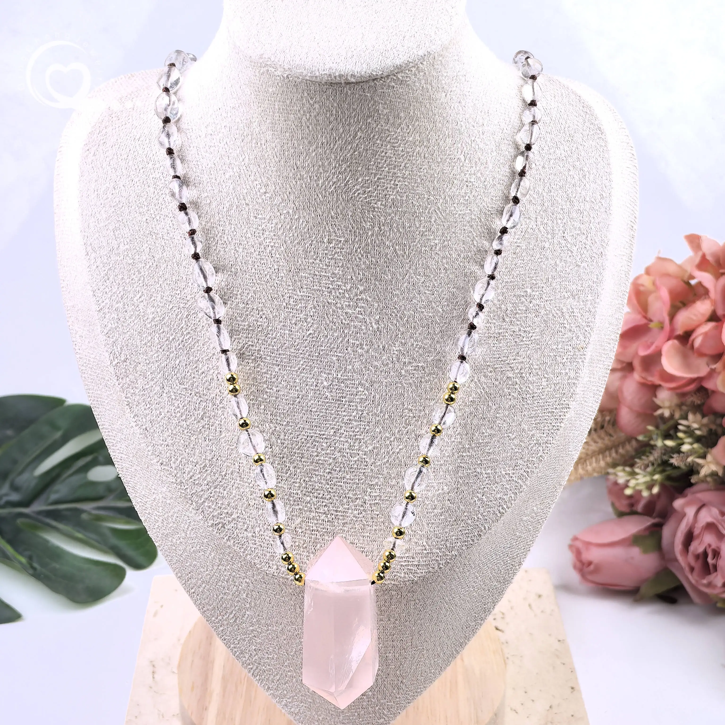 شقرا كريستال الكتلة الخرز اليوغا مالا الصلاة القلائد روز كوارتز نقطة مزدوجة قلادة معقود اليدوية النساء المجوهرات ، QC0211 #2