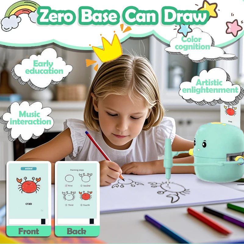 Learning Educational Drawing Robot Toys for Kids,Music Interactive Talking Drawing Robot Sight  Teaching words Learning toy
