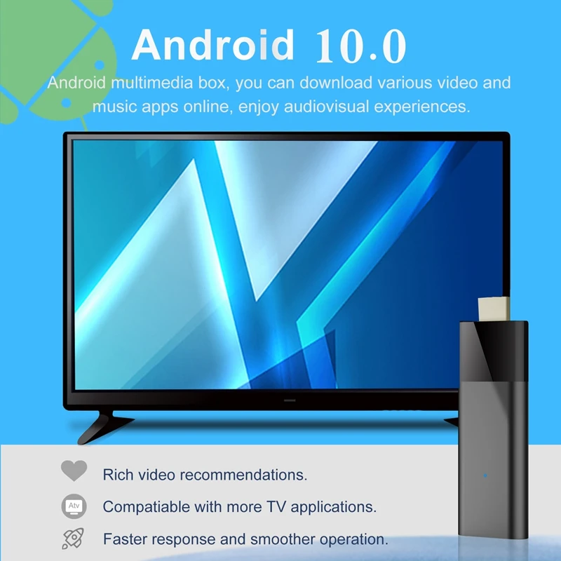 Q6 Mini TV Stick Android 10 1 ГБ + 8 ГБ 2,4G + 5G Wi-Fi + BT4.0 H313 Четырехъядерный процессор A53 Smart TV Box Android TV Stick PK DQ03 Прочный