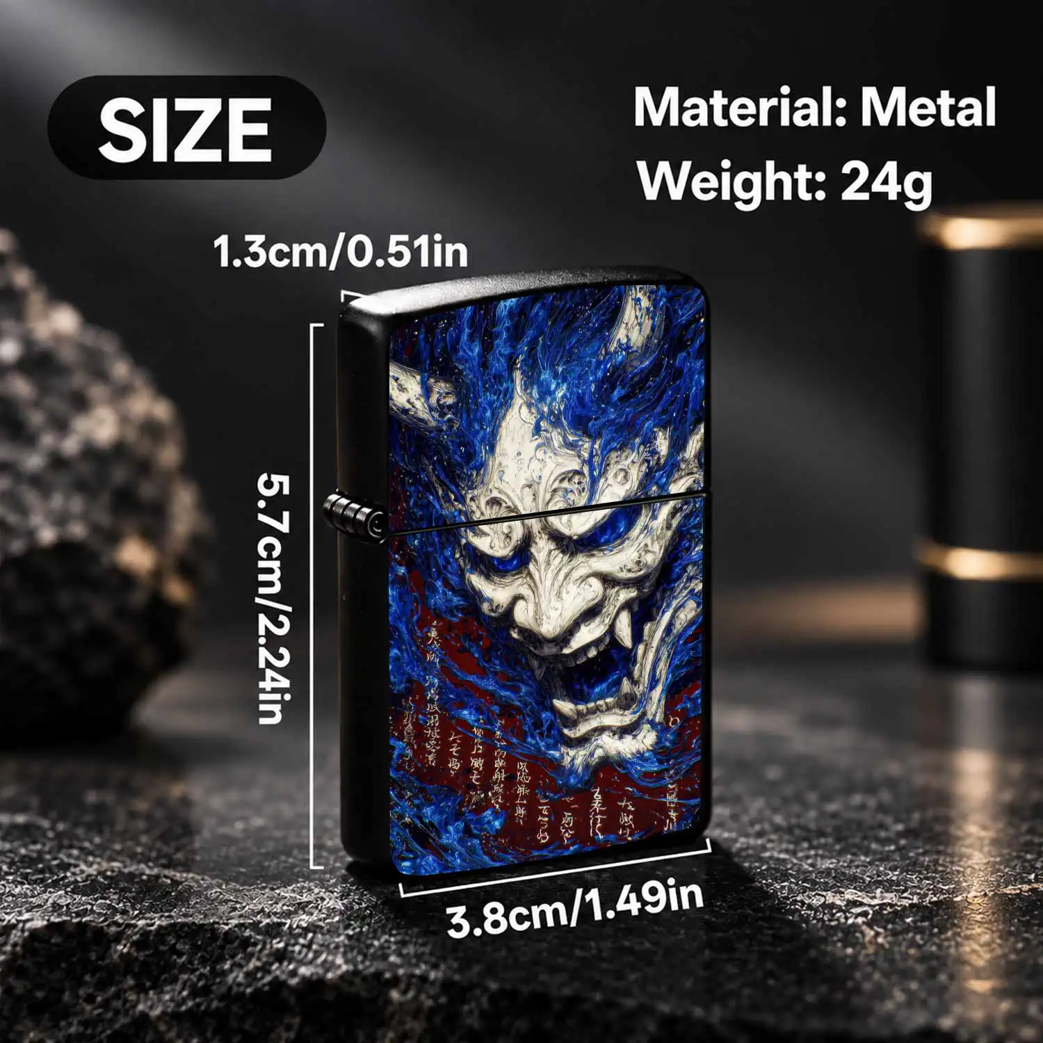 Creative Hannya Pattern Lighter, Stylish Blue Flame Oni Mask Art Desktop Ornament, Portable Cool Accessory For Daily Use, Unique Oriental Aesthetic Decor, Exquisite Gift For And Friends In Any Scene Interesting And Humorous Lighters - view 5