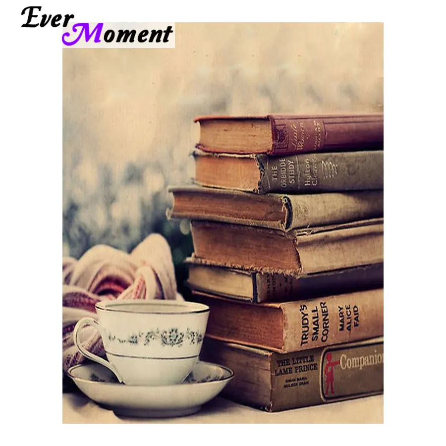 

Old Books Cup of Tea Diamond Embroidery Ever Moment Diamond Painting Relax Reading Time Craft Decoration for Study Room ASF953
