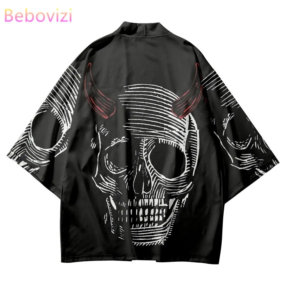 

Traditional Streetwear Skeleton Print Kimono Men Japanese Beach Yukata Women Casual Cardigan Cosplay Haori Asian Clothing