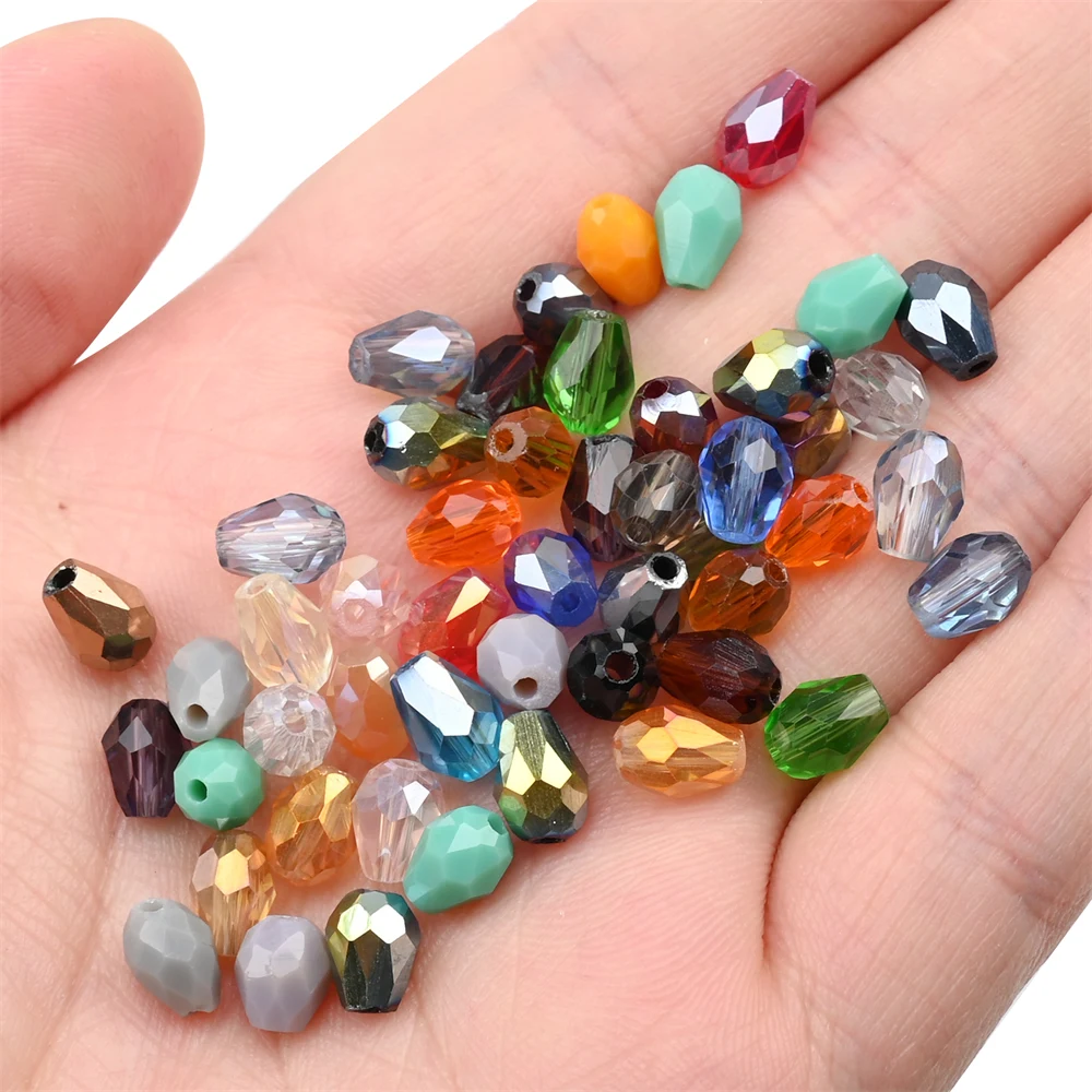 8MM Faceted Glass Teardrop Spacer Beads Random Mixed Ab Color Crystal Loose Beads for Diy Jewelry Making 50Pcs