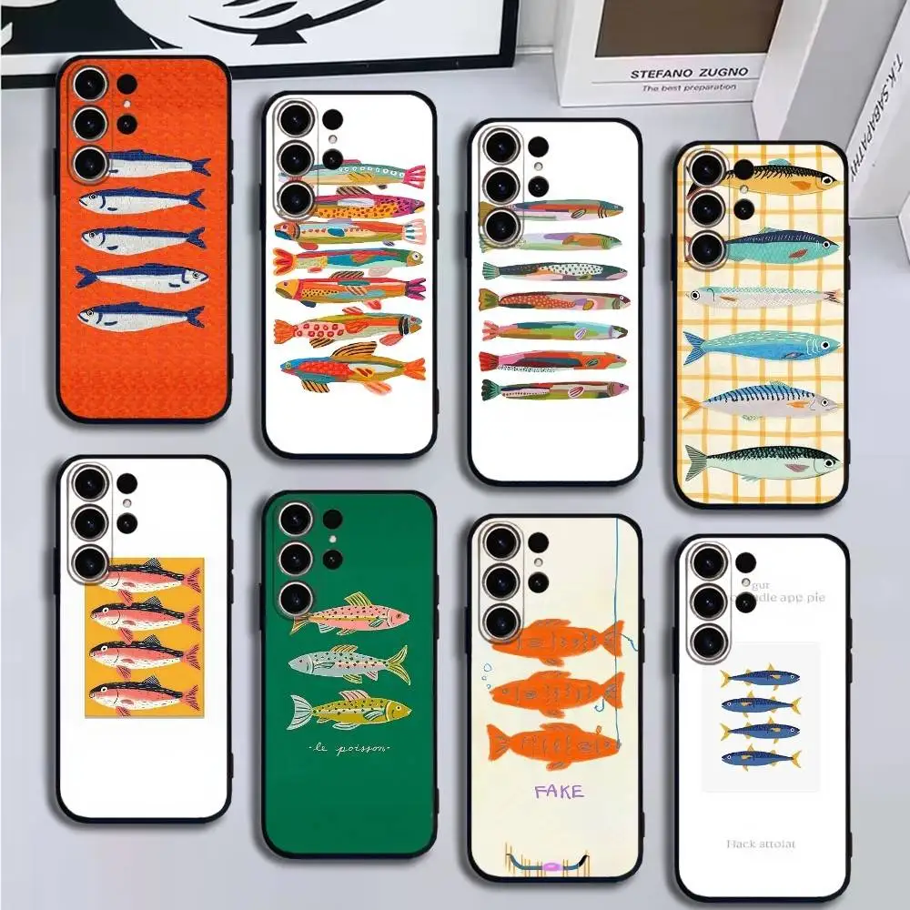 

Sardines Fish Art Phone Case For SamsungS25,24,21,22,23,30,Ultra,20,Plus,Fe,Lite,Note,10,9,5G Black Cover
