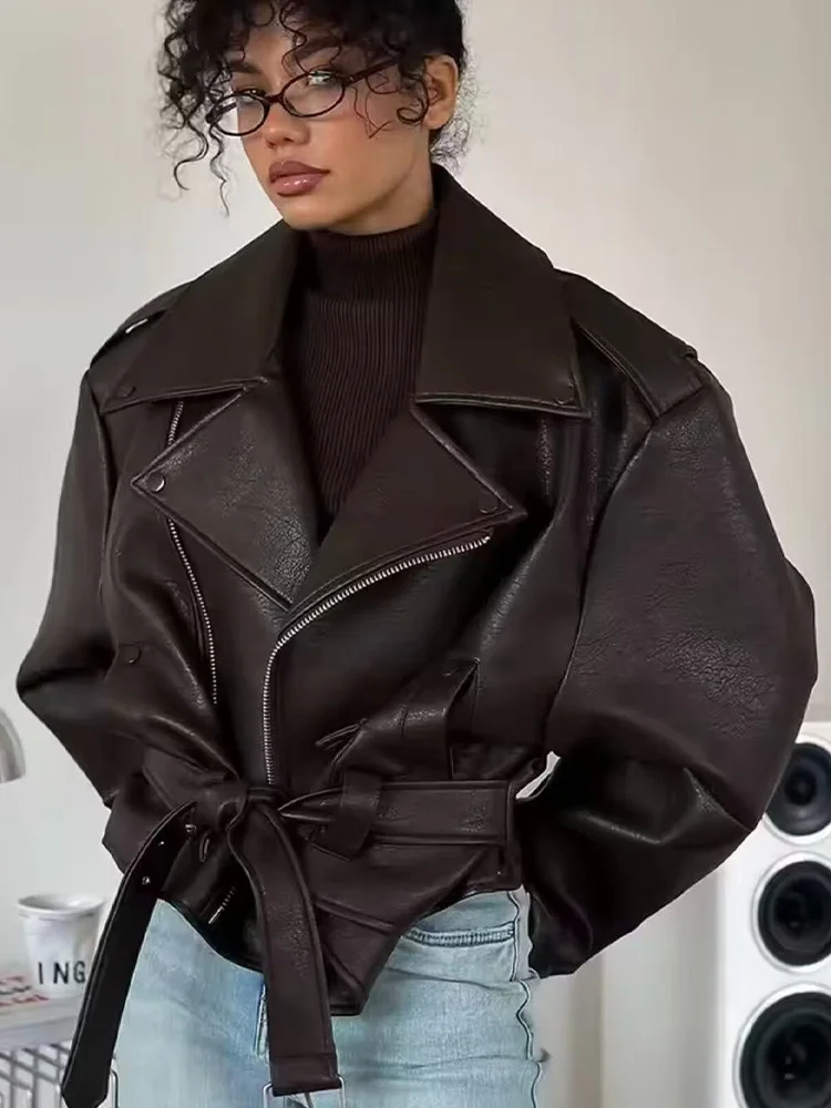 HH 女性ファッションジャケットソリッドターンダウンカラーポケット冬の女性長袖ショートルーズレザーベルト暖かいコートトレンディ