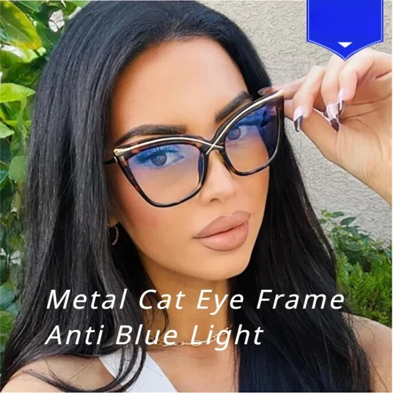 Retro Designer Anti Blaulicht Frauen Brille Metall Cat Eye Rahmen Marke Qualität Trend klar lesen Computer Brille