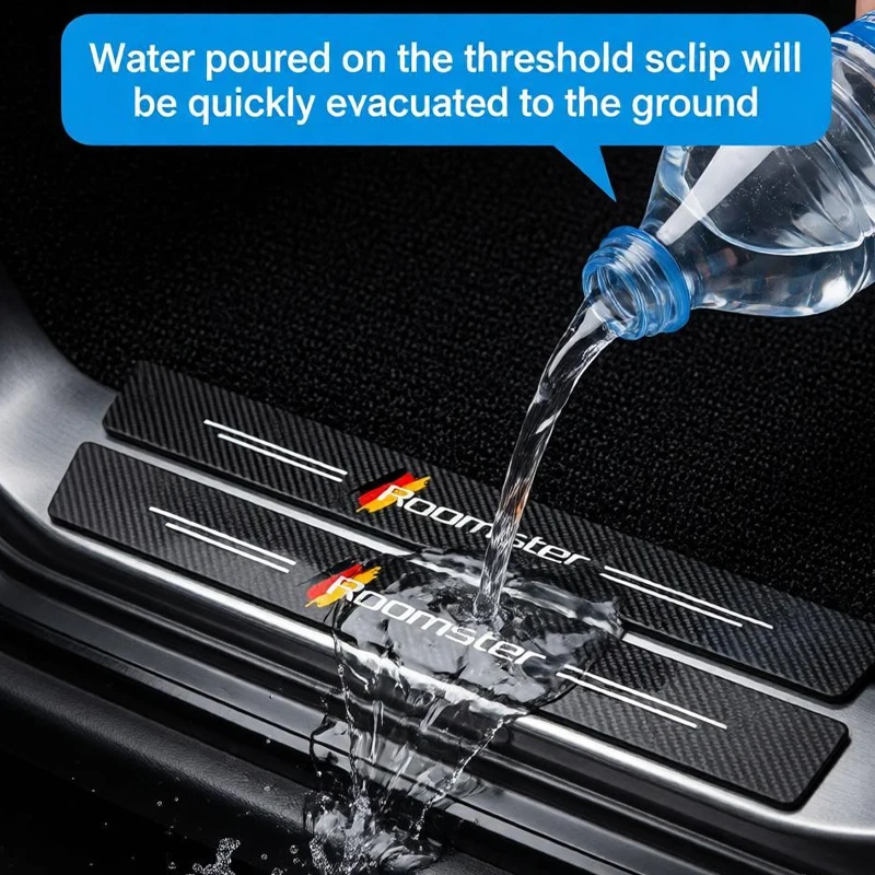Car Door Threshold Protector Stickers for Skoda Roomster Logo Carbon Fiber Pedal Guards Trunk Sill Scuff Plate Decals Styling