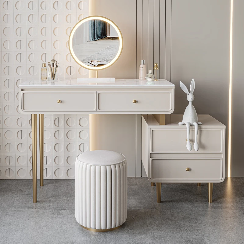 

Drawers Storage Vanity Table Chair Nordic Modern Dresser Light Mirror Dressing Table Space Saving Penteadeira Quarto Furniture