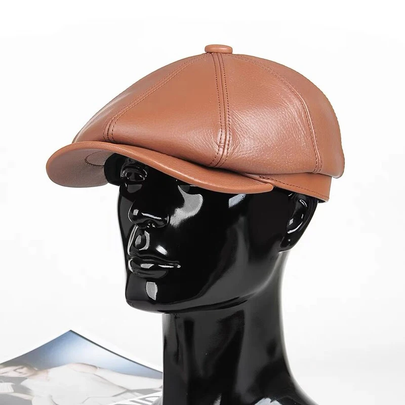 

2023 New Genuine Leather Hat Cap belt Cowhide Beret Warm Winter Cotton Men Padding Brand New Hunting Cap Duckbill