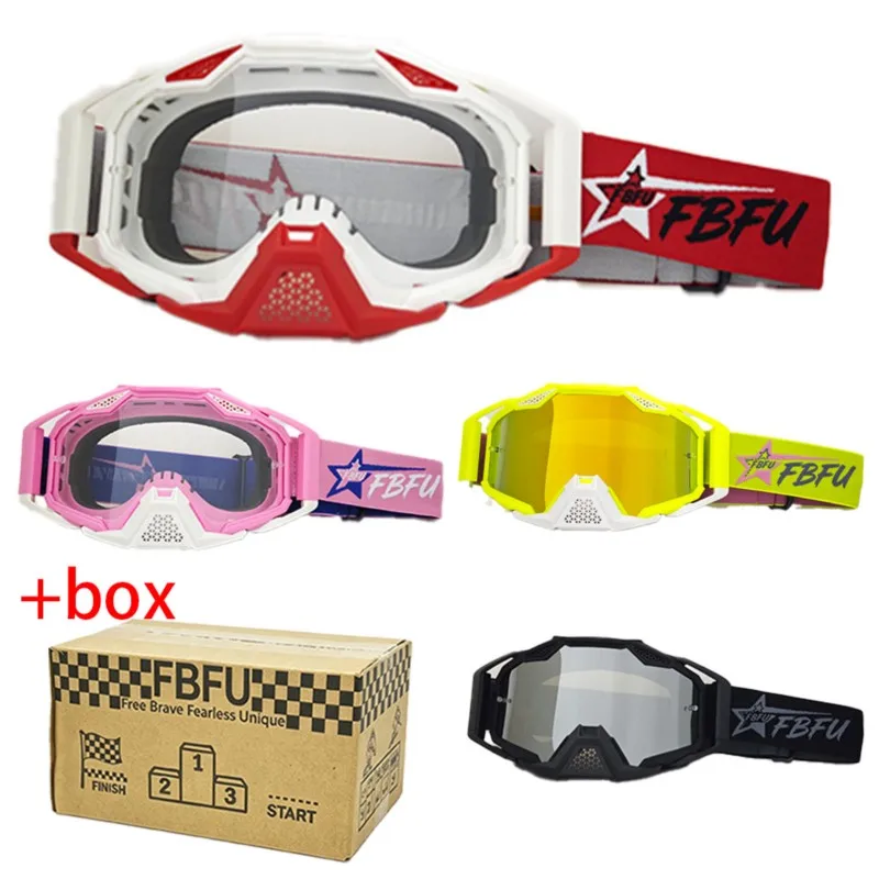 ATV Off Road Motorbike Goggles PU Frame Windproof Protective Eyewear Comes with Storage Box for Outdoor Riding