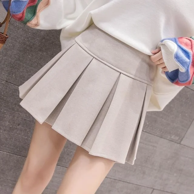 

Skirt Woolen High Waist Pleated Skirt Style Skirt A-line Short Skirt Ropa Mujer Mini Skirts Clothes for Women