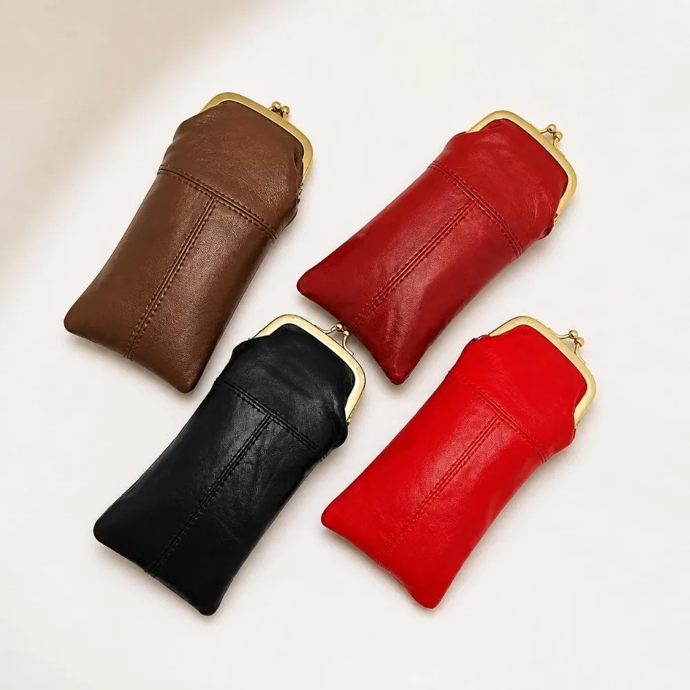 Vintage Kiss Lock Coin Purse Large Capacity Multi-Functional Eyeglasses Bag PU Leather Long Clutch Wallet Eyeglasses