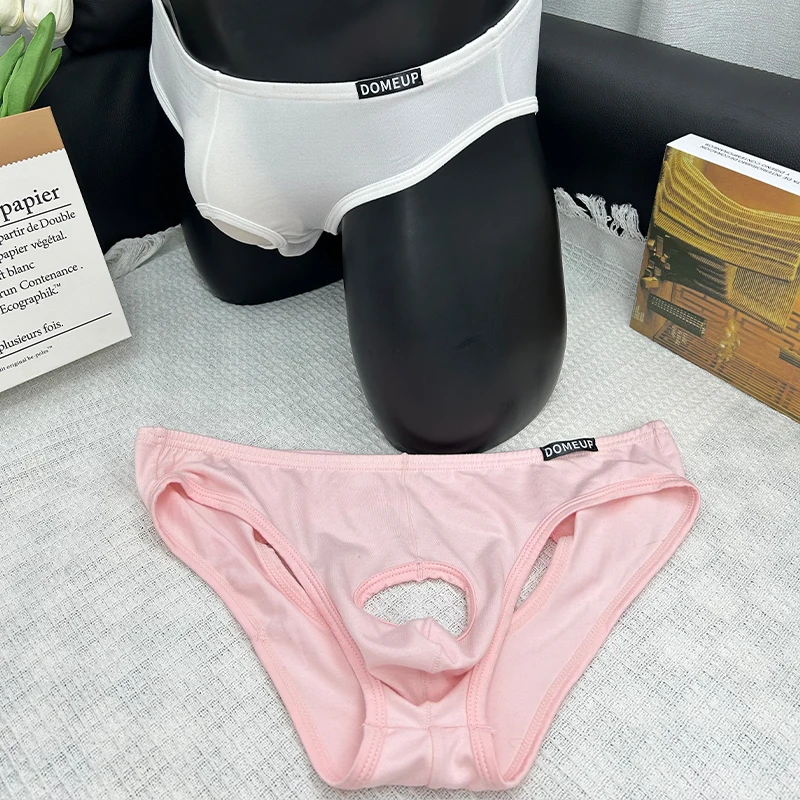 

2pcs Underwear Men color mixing Hole Sexy Briefs Open Pouch Panties Buttocks See Through Lingerie Backless Underpants