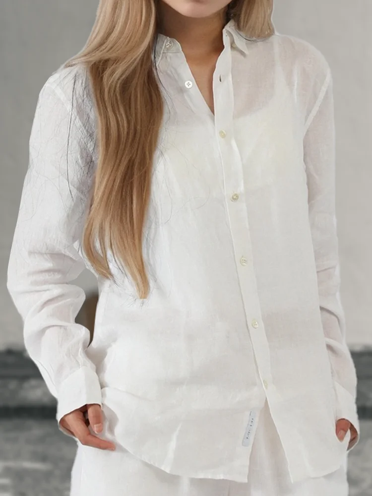 Men Linen Long Sleeves Shirt Unisex Clothing Classic Casual High Quality White Blue Lightweight Button Down Women Cotton Shirts
