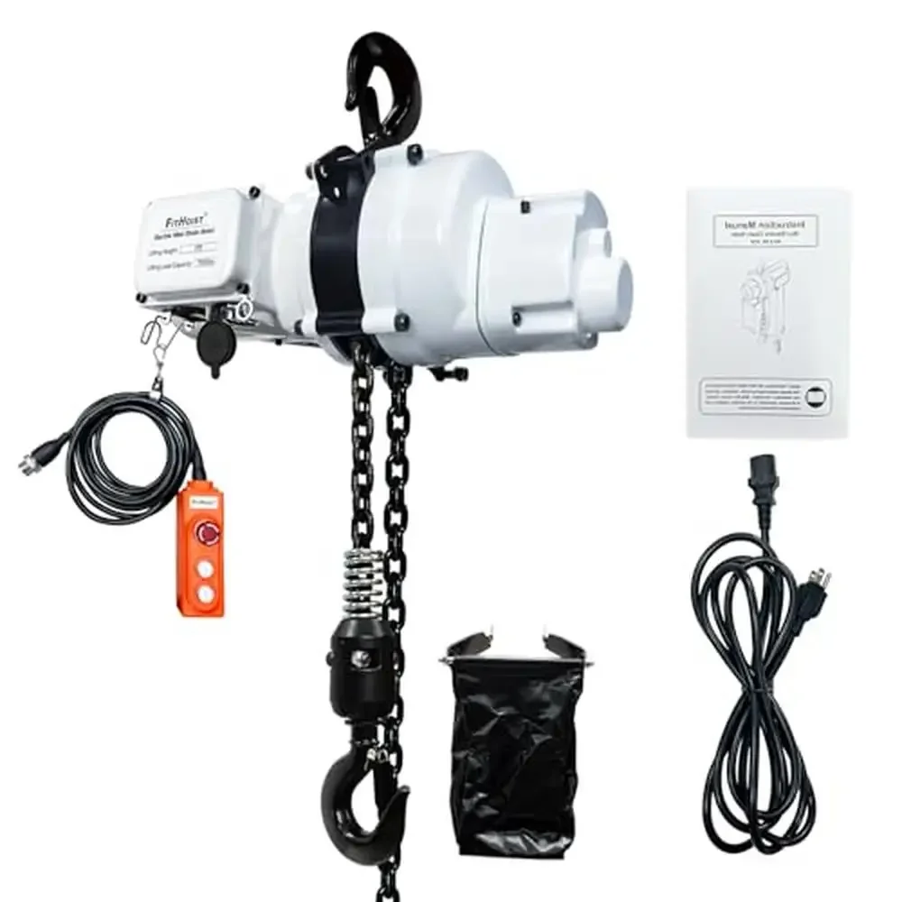 Electric Chain Hoist 1100lbs 13ft Remote Control 10ft Lifting Height Emergency Stop Double Chain G80 Steel Safety Clamp