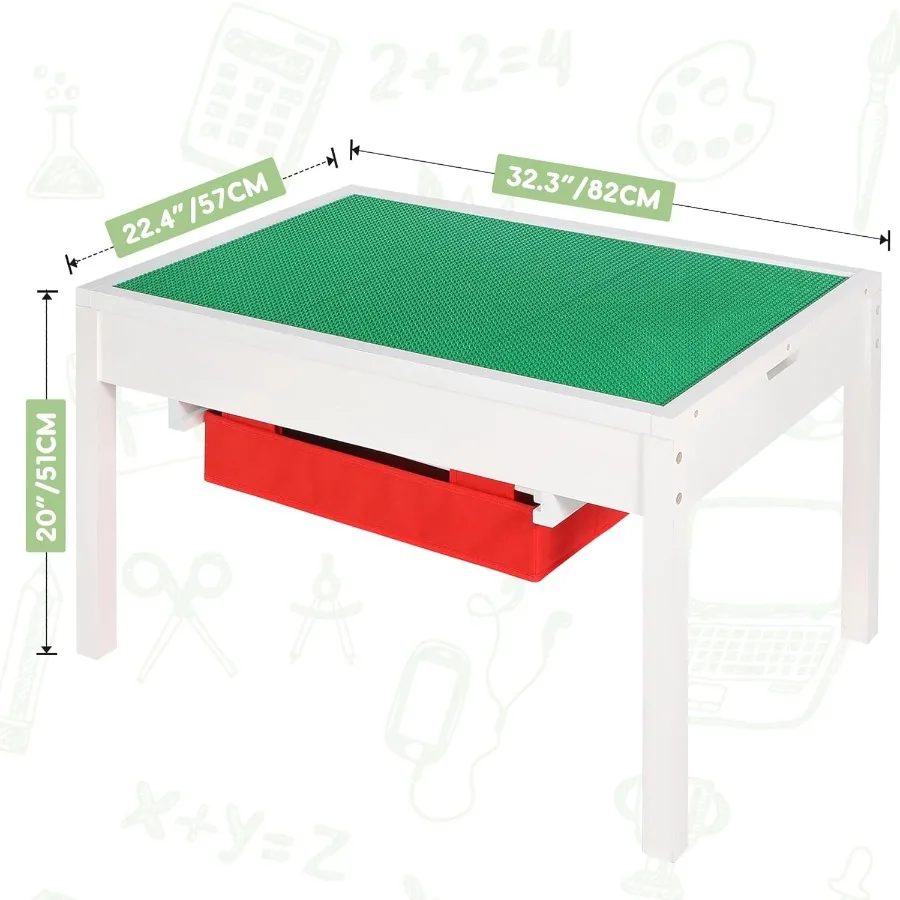 طاولة أنشطة 2 في 1 مع أدراج تخزين، طاولة لعب خشبية تتميز بكتل قابلة للفصل وسطح طاولة السبورة I