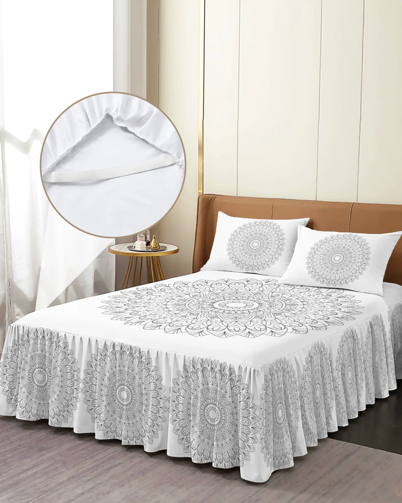 

Datura Skirt Elastic Fitted Bedspread With Pillowcases Mattress Cover Bedding Set Bed Sheet