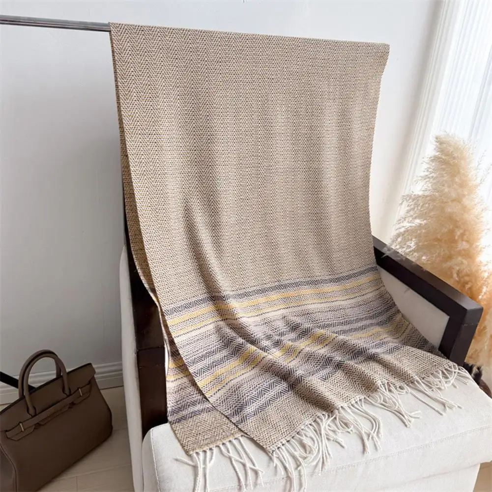 

Тканевый шарф Элегантный полосатый женский платок с принтом и отделкой кисточкой Универсальный модный аксессуар для комфортных стильных видов