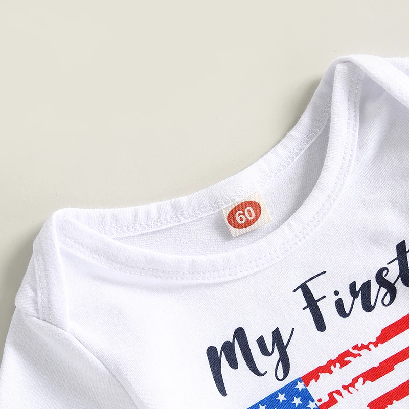 

4th Of July Baby Boy Outfit Infant Short Sleeve Letter Print Romper Flag Print Pants Hat Summer 3pc Set