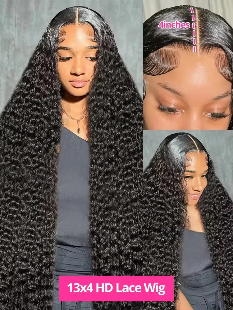 Fotografia 5: Perucas Cacheadas Birmanesas 300% Alta Densidade 40 46 polegadas Peruca Frontal de Onda Profunda Cabelo Humano Cru 13x6 13x4 Peruca Frontal de Renda HD em Promoção Feminina