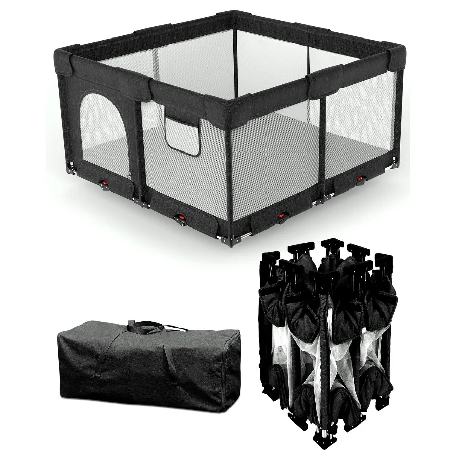 Dearlomum Box pieghevole per bambini con tappetino non rimovibile Cortile da gioco pieghevole extra large per neonati Piccoli Pla da viaggio portatile