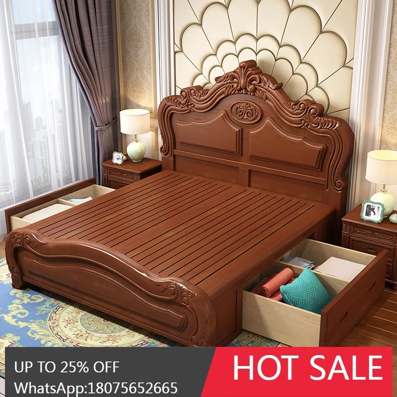 

MJY European Style Solid Wood Bed Master Bedroom Oak White Storage Bed Leather Bed