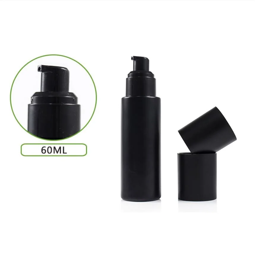 Flacone con pompa in vetro nero opaco da 60 ml, siero/lozione/emulsione/fondotinta, tonico idratante, essenza, acido ialuronico, confezione per la cura della pelle